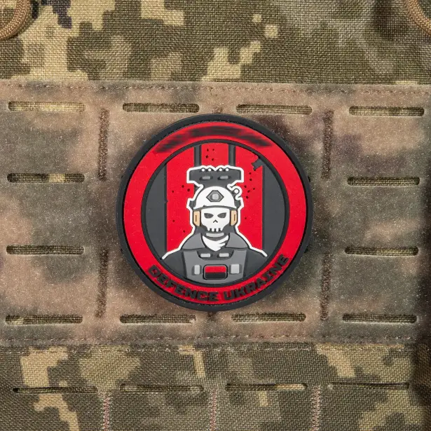3 - ПВХ Патч (шеврон) «GHOST» DEFENCE UKRAINE. Красный