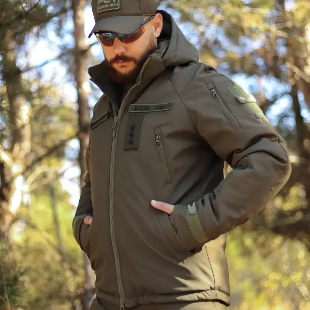 9 - Куртка тактична Softshell ХАНТЕР. Осінь-Весна Олива. Розмір S (40-42)
