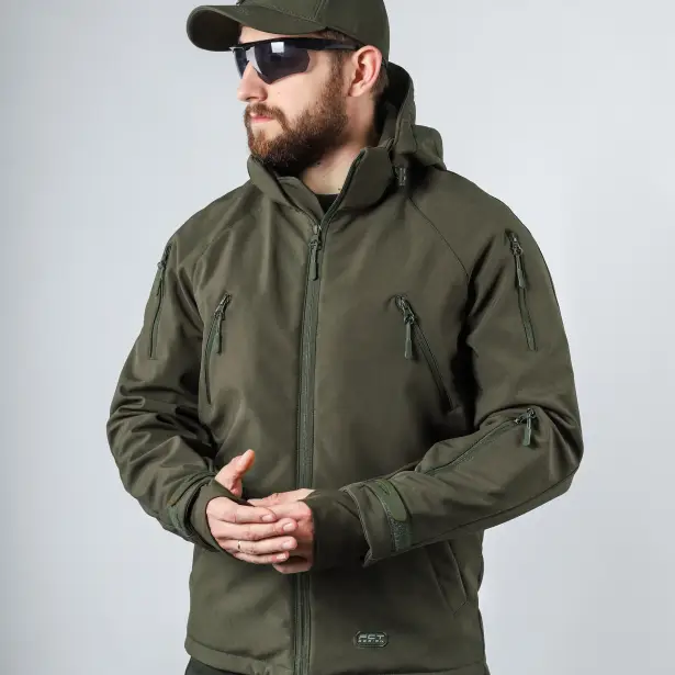 1 - Куртка тактична Softshell ХАНТЕР. Осінь-Весна Олива. Розмір XXL (56-58)
