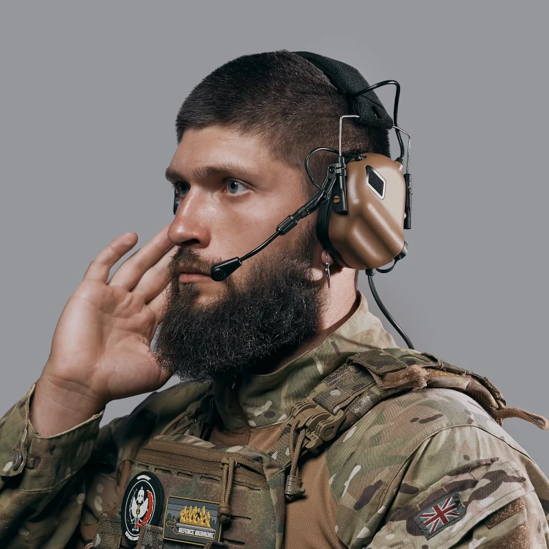 Активні тактичні навушники з мікрофоном Earmor M32 MOD3 Helmet Version КойотФото №2