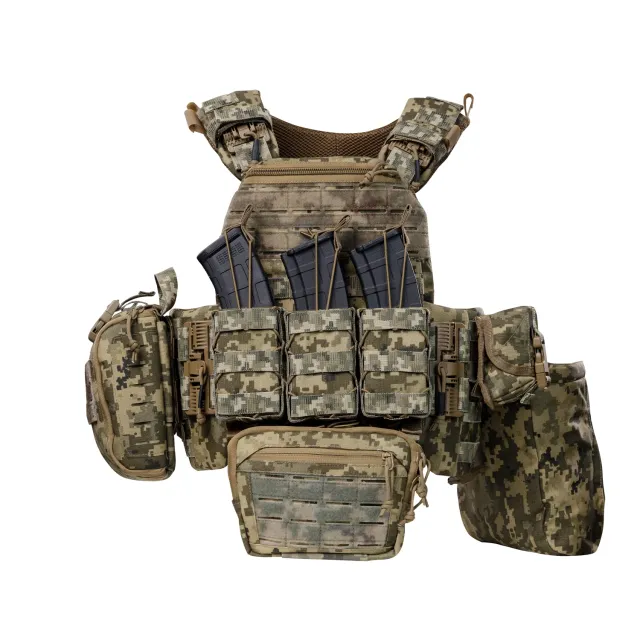 15 - Плитоноска TUR PRO Gen 2, (Комплект 7 подсумков) с системой быстрого сброса. Molle. Цвет Пиксель. Размер M.