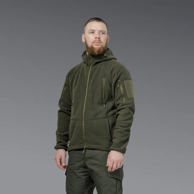 2 - Флісова тактична кофта з капюшоном. Олива. Polyester. Розмір L