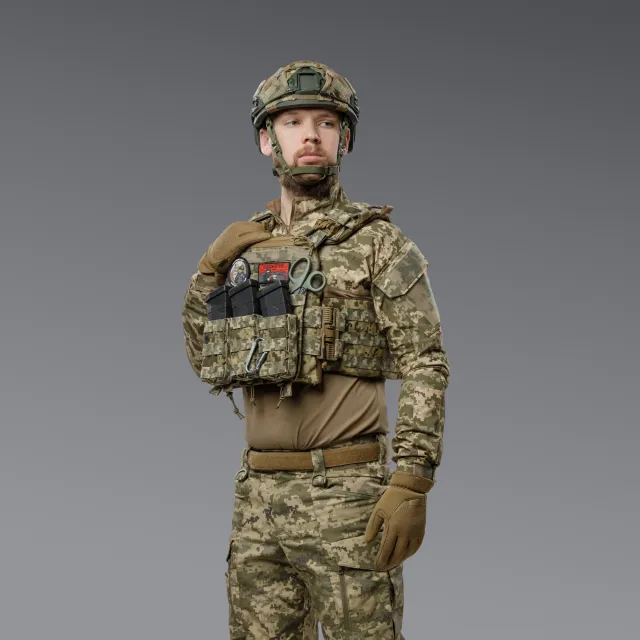 9 - Бронежилет 3-го класу (TUR PRO Gen 1). Вага 3.7 кг. З системою швидкого скидання. Molle. З боковими карманами. Колір Піксель.