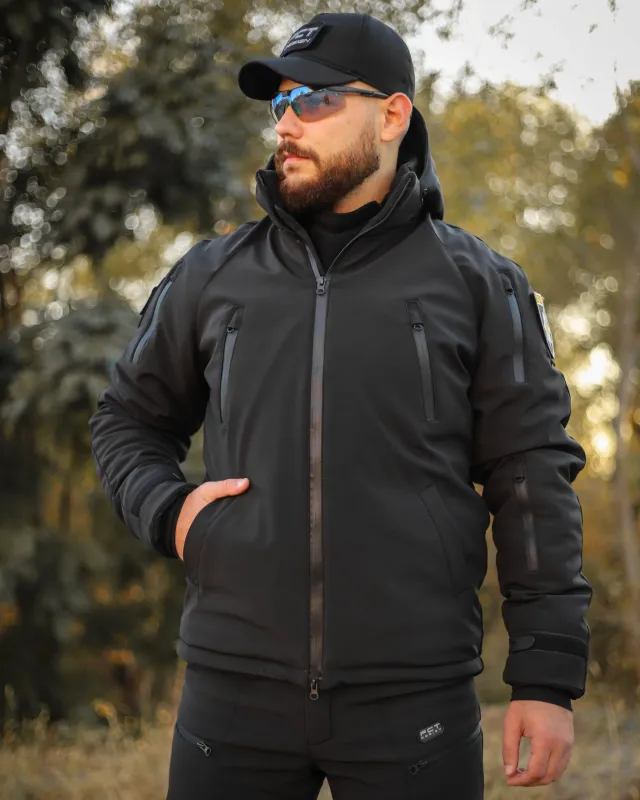 4 - Куртка тактическая Softshell ХАНТЕР. Осень-Весна Черный. Размер L (48-50)