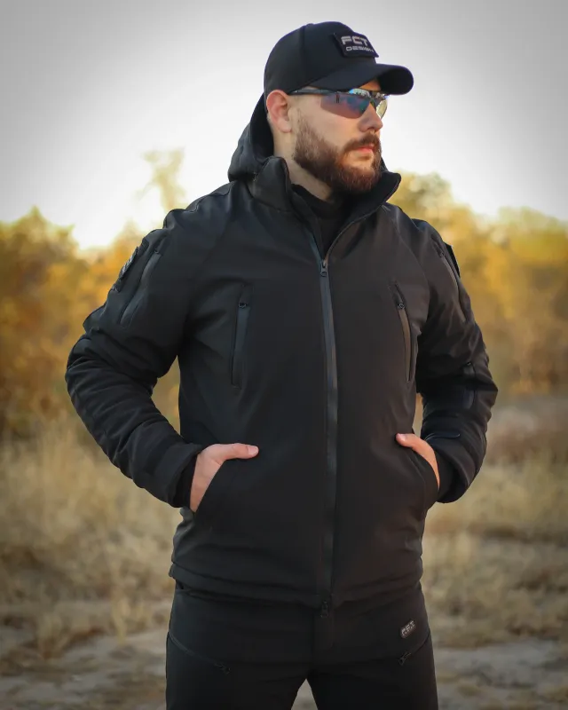 1 - Куртка тактическая Softshell ХАНТЕР. Осень-Весна Черный. Размер L (48-50)