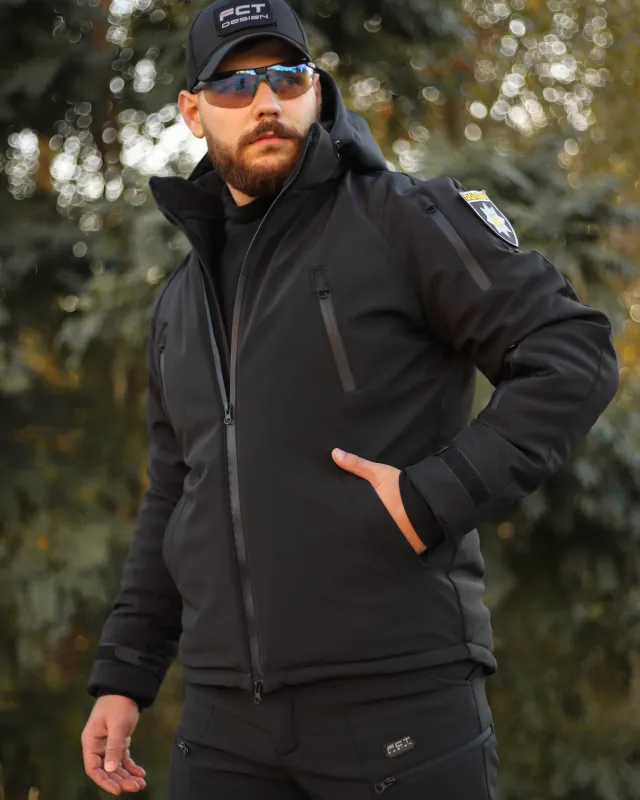 7 - Куртка тактическая Softshell ХАНТЕР. Осень-Весна Черный. Размер L (48-50)
