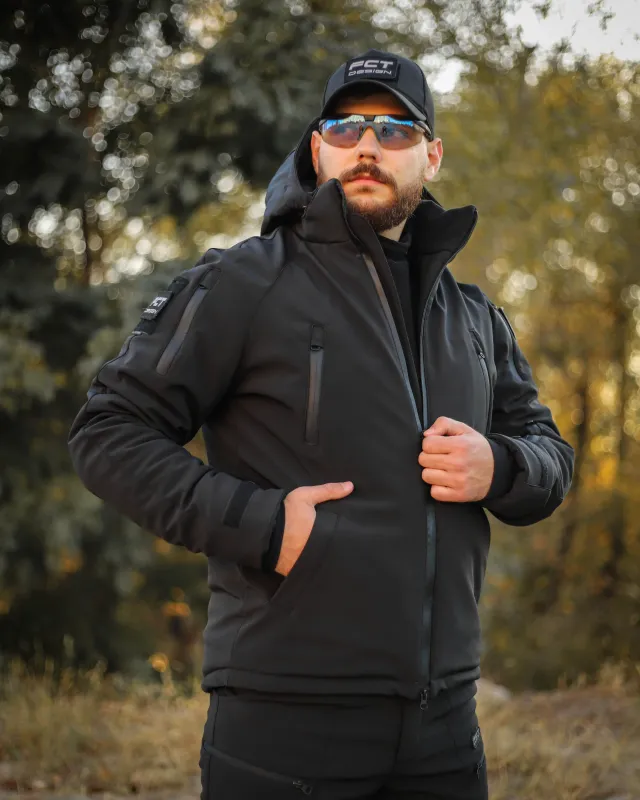 2 - Куртка тактическая Softshell ХАНТЕР. Осень-Весна Черный. Размер L (48-50)