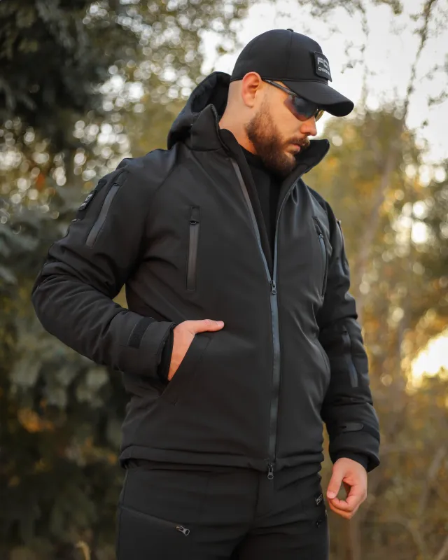 5 - Куртка тактическая Softshell ХАНТЕР. Осень-Весна Черный. Размер L (48-50)