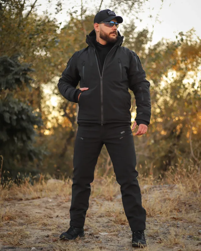 3 - Куртка тактична Softshell ХАНТЕР. Осінь-Весна Чорний. Розмір 3XL (60-62)