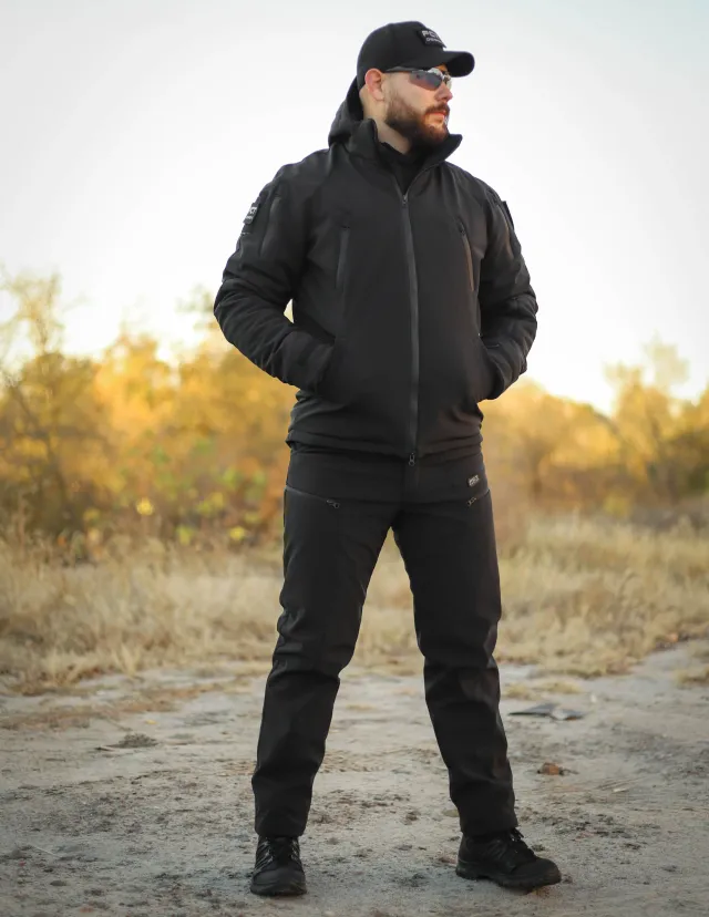 6 - Куртка тактична Softshell ХАНТЕР. Осінь-Весна Чорний. Розмір 3XL (60-62)