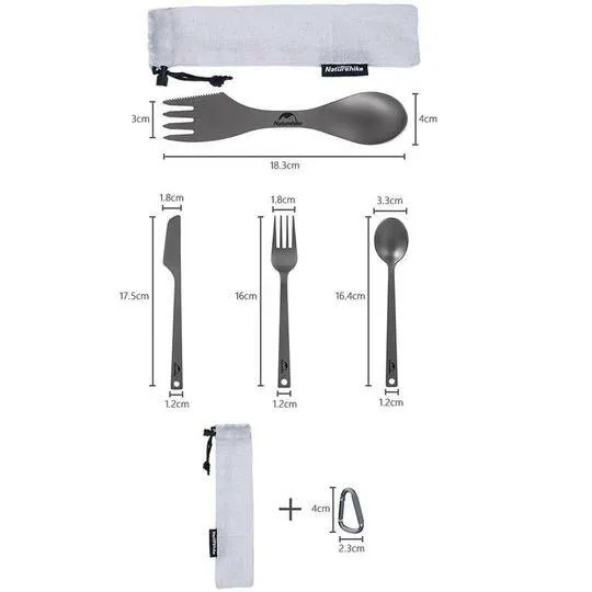 2 - Ложка-вилка-нож титановая Naturehike Titanium NH19T012. Серый