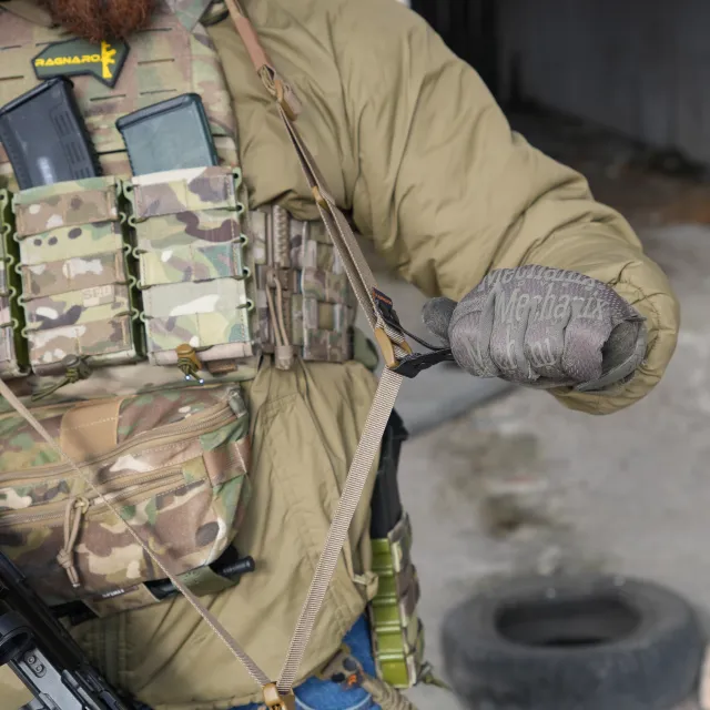 5 - Ремень оружейный трехточечный с широким наплечником RAGNAROK KRAKEN carbine. Койот