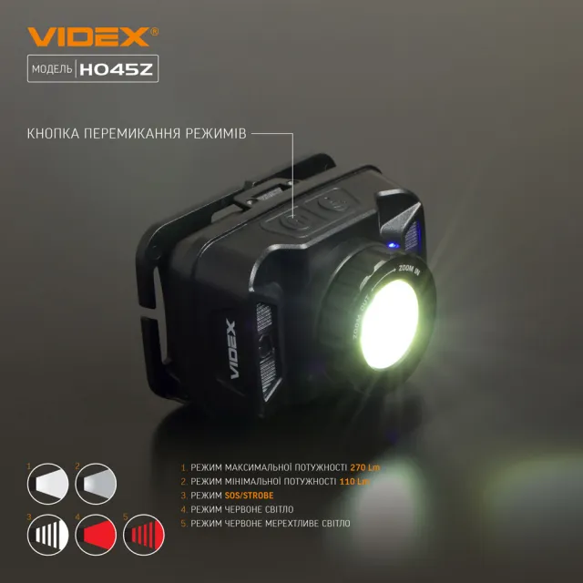 9 - Налобный светодиодный фонарь VIDEX 270Lm 5000K