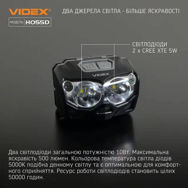 7 - Налобний світлодіодний ліхтар VIDEX 500Lm 5000K