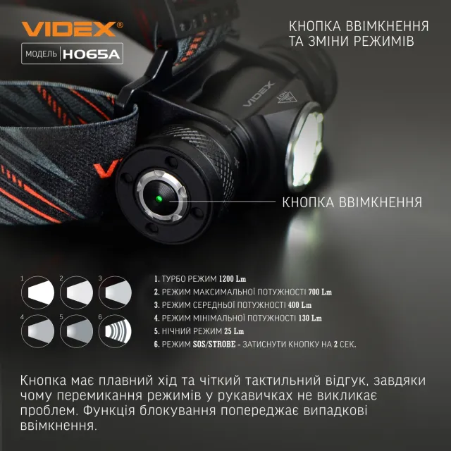 2 - Налобный светодиодный фонарь VIDEX 1200Lm 5000K