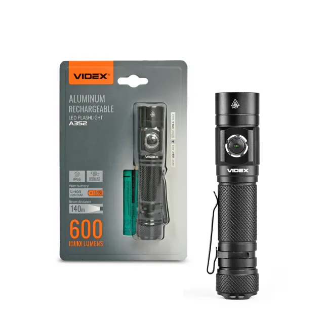 1 - Портативный светодиодный фонарик VIDEX 600Lm 5000K