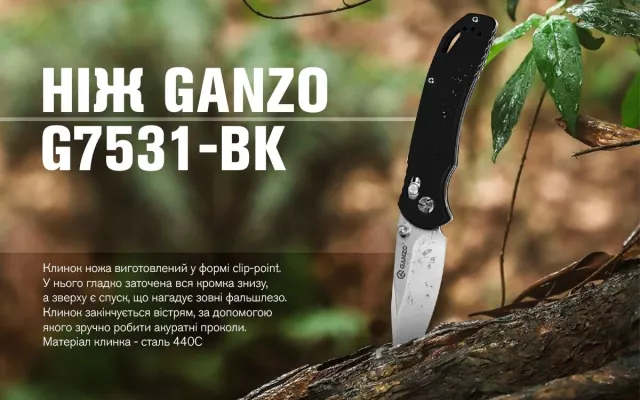 14 - Нож складной Ganzo G7531-BK. Черный