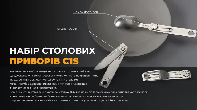 3 - Набір столових приборів Roxon C1S 3 in1 (ложка, виделка, ніж), нержавіюча сталь