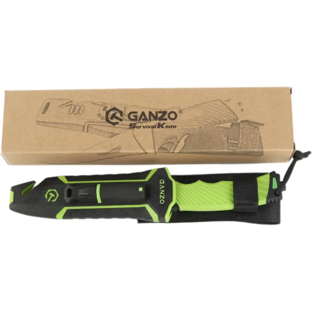 9 - Нож с паракордом Ganzo G8012V2-LG, зеленый