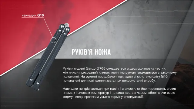 14 - Нiж метелик (балiсонг) Ganzo G766-BK, чорний