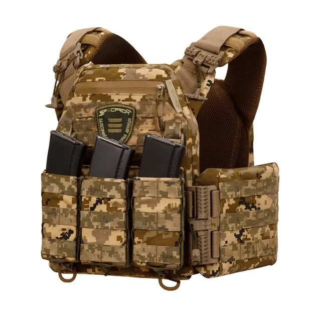 1 - Плитоноска Warmor Gen.3 Pro з системою швидкого скидання. (Комплект 3 підсумки) Molle. Колір Піксель ММ14