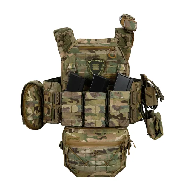 2 - Плитоноска Warmor gen.3 Pro Max XL Мультикам. Система быстрого сброса. 7 подсумков. (Большого размера)
