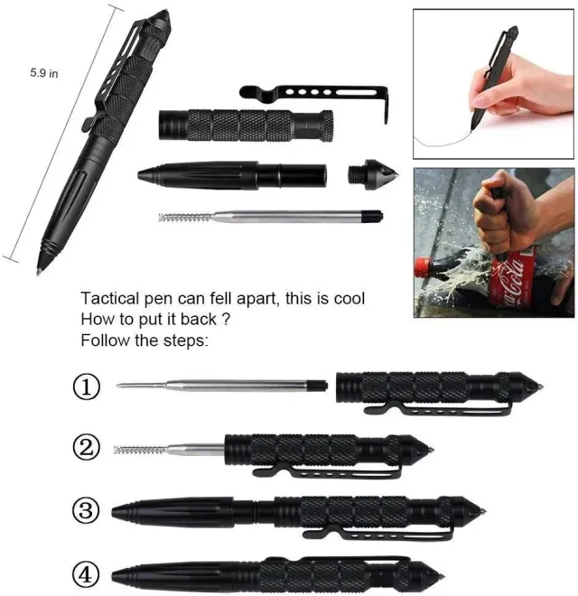 4 - Тактична ручка зі склобоєм Laix B2 Tactical Pen з алюмінію, Чорний