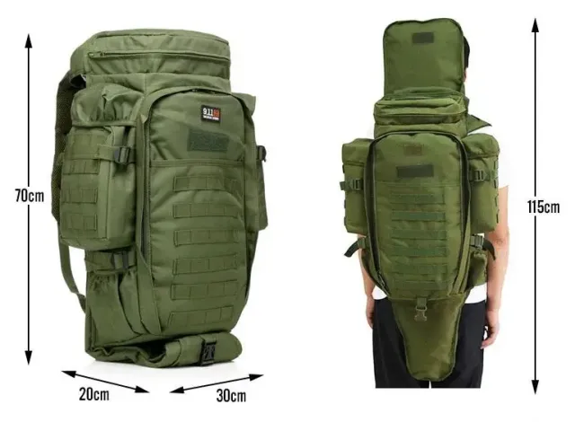 2 - Рюкзак тактичний з відділенням для зброї 9.11 Tactical 60л, Олива