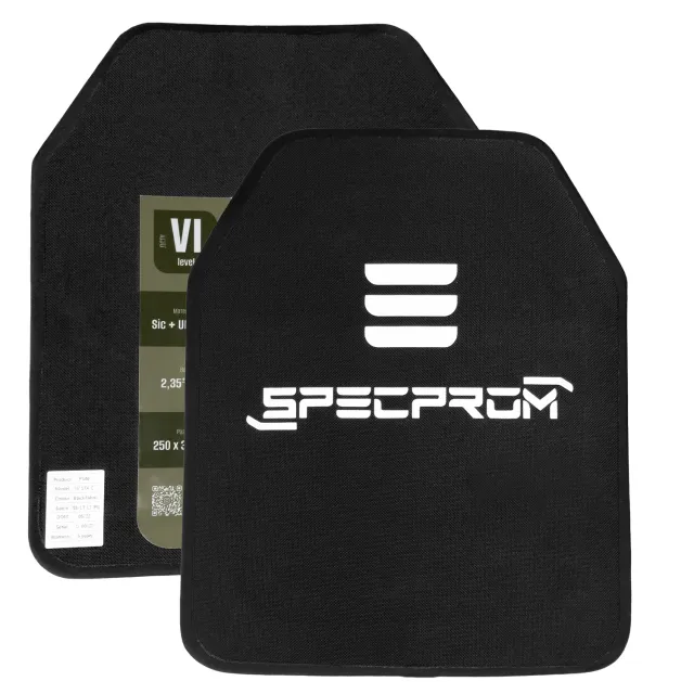 1 - Керамічні бронепластини SPECPROM Sic+PE 6-го класу. Вага 2,3 кг. Розмір 25 на 30 см. Комплект - 2 шт.