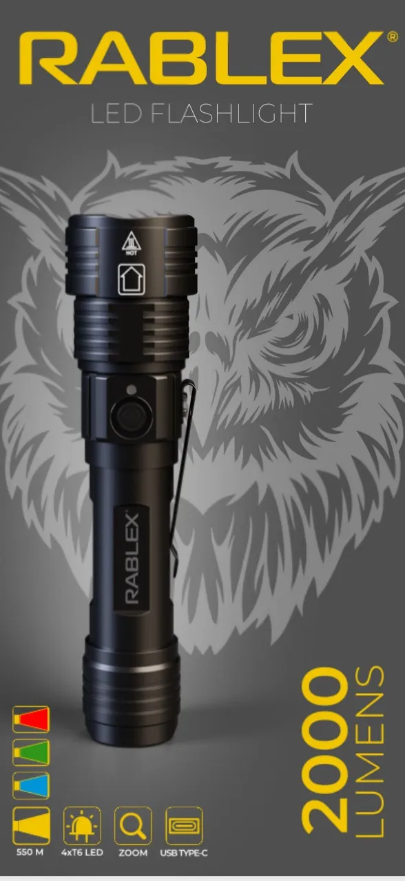 3 - Фонарь ручной Rablex RB915 (белый+красный+синий+зеленый)