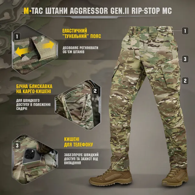 12 - Штани M-Tac Aggressor Gen.II ріп-стоп. Мультикам