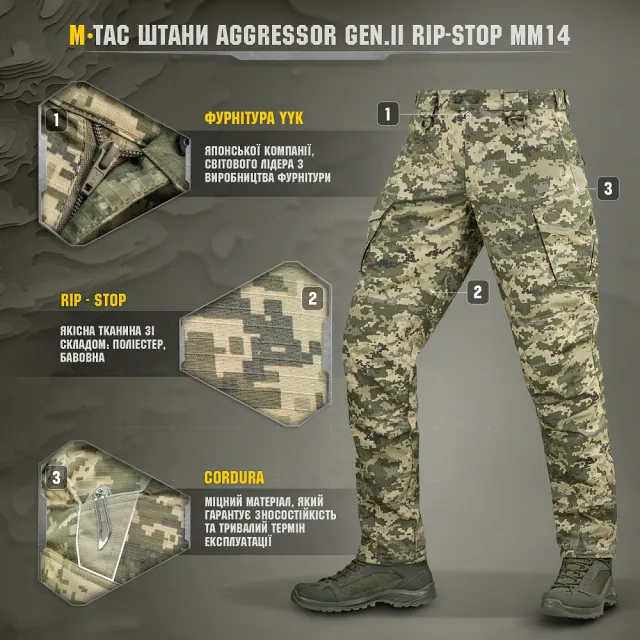8 - Штани M-Tac Aggressor Gen.II ріп-стоп. Піксель