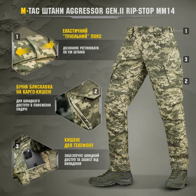6 - Штани M-Tac Aggressor Gen.II ріп-стоп. Піксель