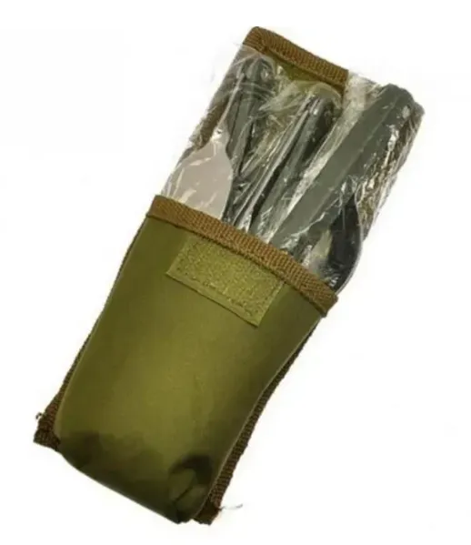 3 - Набір столових приборів Traveler K603 складний, в чохлі (ложка+виделка+ніж). Олива
