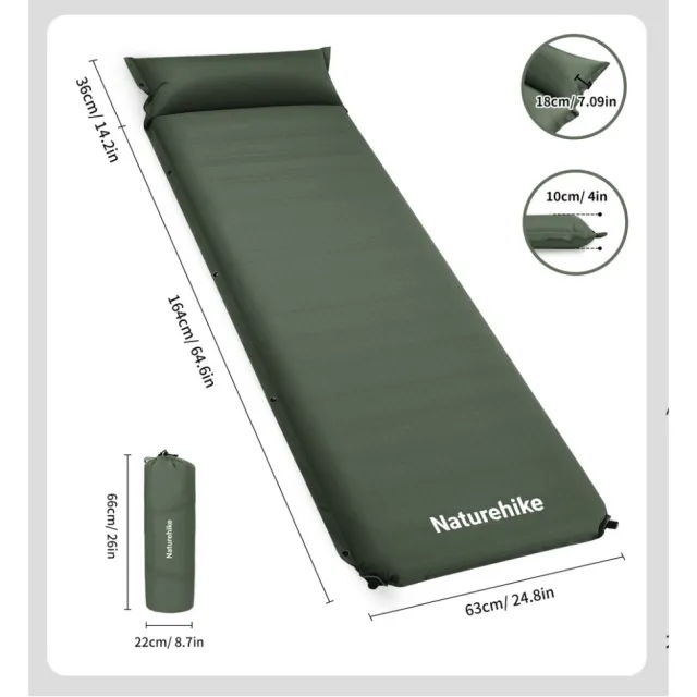 2 - Матрац самонадувний з подушкою Naturehike CNK2450WS020. Зелений