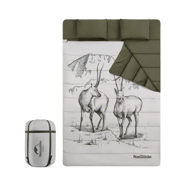 1 - Спальний мішок двомісний із подушками Naturehike NH21MSD06. Зелений