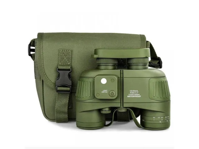 2 - Бінокль Waterproof army 10×50 з компасом та далекомірною сіткою. Олива