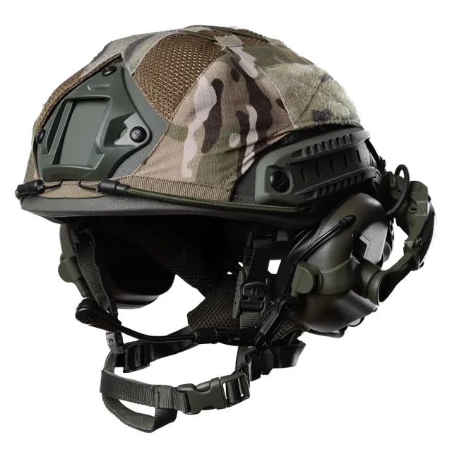 1 - Баллистический бронешлем FAST SPECPROM в кавере с наушниками Earmor M32 (X). Олива