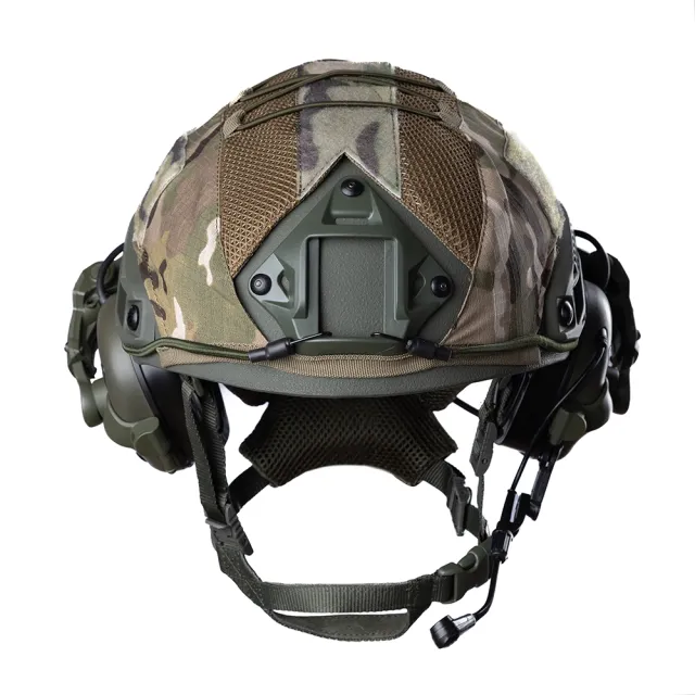 2 - Баллистический бронешлем FAST SPECPROM в кавере с наушниками Earmor M32 (X). Олива