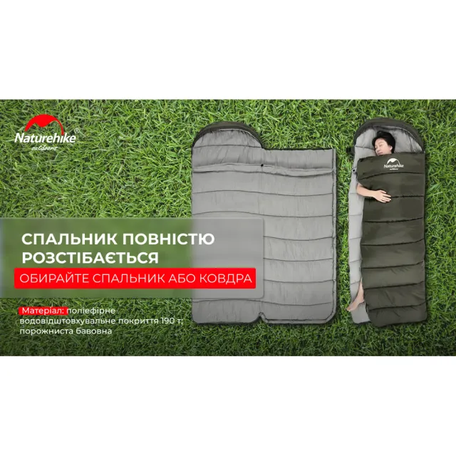 8 - Спальник з капюшоном правий (-3°C) Naturehike U350S NH20MSD07. Олива