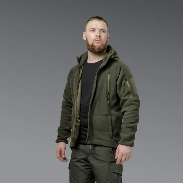 5 - Флісова тактична кофта з капюшоном. Олива. Polyester. Розмір L