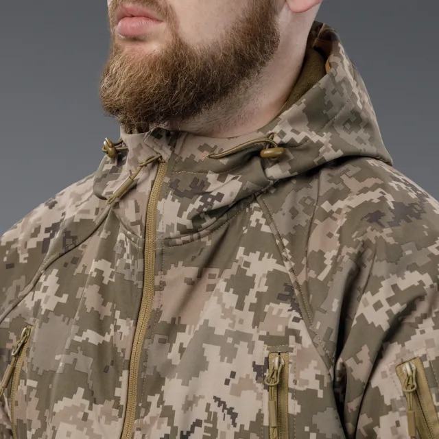7 - Куртка тактическая SoftShell APEX Flex. Осень-Весна Пиксель. Размер L