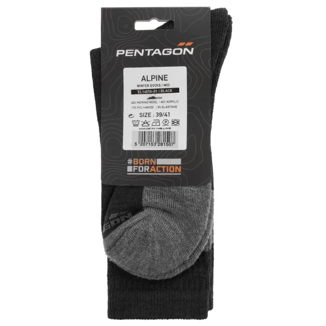 2 - Носки антибактериальные Pentagon Alpine Merino Medium. Черный