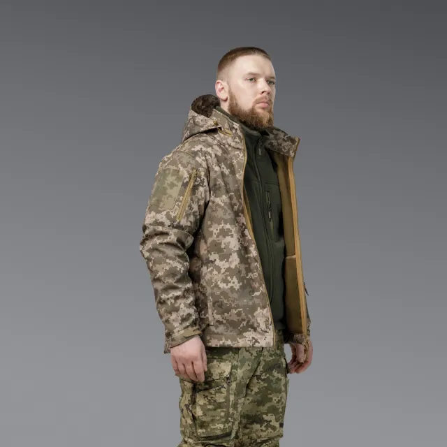 7 - Куртка тактическая SoftShell APEX Shield Storm. Осень-Весна Пиксель. Размер XL