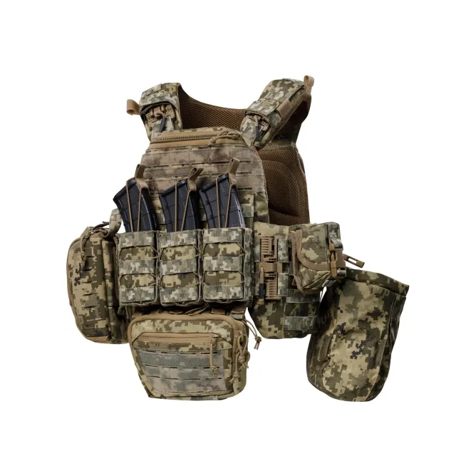 1 - Плитоноска TUR PRO Gen 2, (Комплект 7 подсумков) с системой быстрого сброса. Molle. Цвет Пиксель. Размер M.