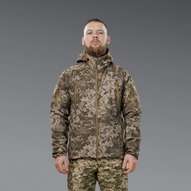 6 - Куртка тактическая SoftShell APEX Flex. Осень-Весна Пиксель. Размер L