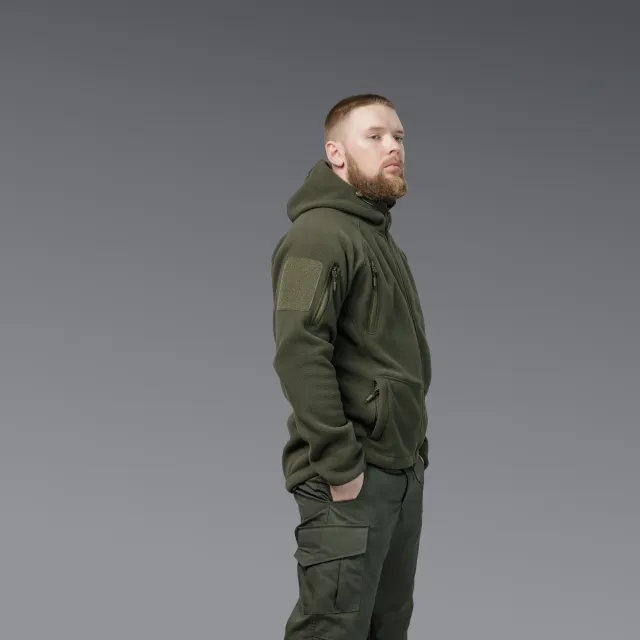 4 - Флісова тактична кофта з капюшоном. Олива. Polyester. Розмір L