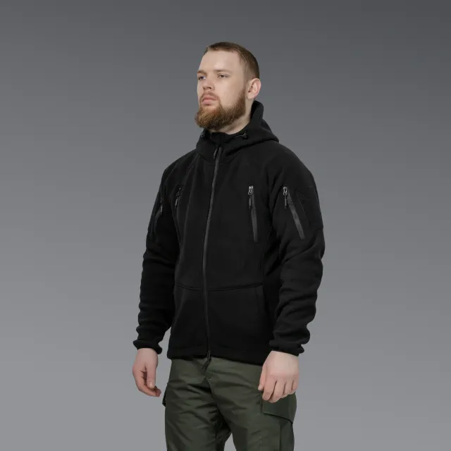 2 - Флісова тактична кофта з капюшоном. Чорна. Polyester. Розмір L