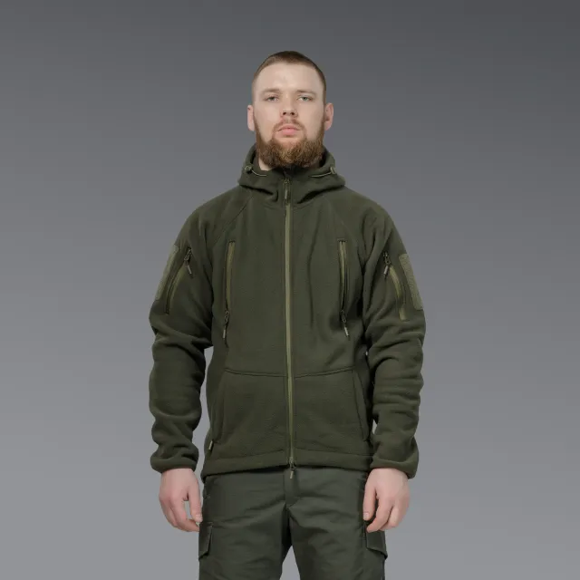 7 - Флісова тактична кофта з капюшоном. Олива. Polyester. Розмір L