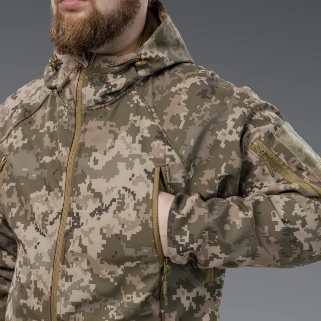 11 - Куртка тактическая SoftShell APEX Flex. Осень-Весна Пиксель. Размер L